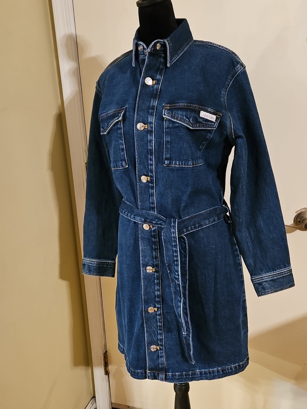 Calvin Klein Jeans Tied Denim Mini Shirtdress S